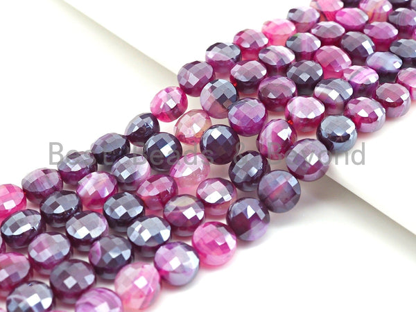Mystic Plated Turtle Shell Cut Natural Pink Purple Agate Coin Shape beads, 6mm/8mm/10mm Checkerboard Cut Agate, 15.5" Full Strand,SKU#UA85