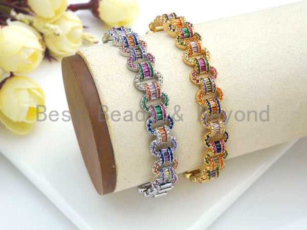 Multicolor CZ Micro Pave Linked Chain Open Cuff Bracelet, Bangle bracelet, Pave Bracelet, Gift for her, Fancy Bracelet, sku#X160