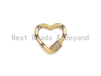 Gold Micro Pave Heart with Colorful CZ Cross Patten Clasp, Heart Lock, CZ Pave Gold Plated Clasp, 28x30mm,mm, sku#H267