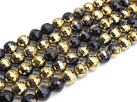 NEW!!! Natural Half Gold Plated Black Onyx Beads, 8mm/10mm/12mm Round Faceted Gold Black Onyx Beads, 15.5" Full Strand, sku# UA87 Bestbeads&Beyond