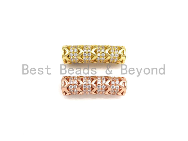 Clear CZ Micro Pave Fancy Wavy Line Big Hole Curved Tube, Cubic Zirconia Spacer Tube for Bracelet, 8x25mm, sku#Z1077