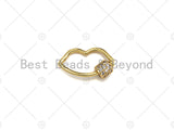 Small Clear CZ Micro pave Lip Shape Clasp, 18k Gold CZ Pave Clasp, Lip Carabiner Clasp, lip Connector, Lip Charm,9x15mm, sku#LK10