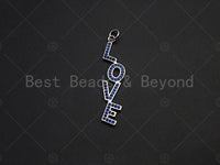 Cobalt CZ Micro Pave LOVE Shaped Pendant/Charm, Cubic Zirconia love Letter Pendant Charm, 7x36mm,sku#Y247