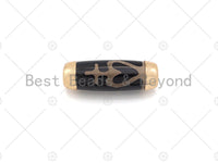 16x39mm Large Natural Tibetan Agate Gold Finish Barrel Shape Spacer Beads, Oval Tibetan Agate Beads, sku#U950