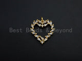 Bagette CZ Micro Pave Heart Shaped Pendant,Heart Cubic Zirconia Pendant, Gold Tone Heart, 22mm,Sku#F1112
