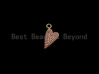 Fuchsia CZ Micro Pave Heart Pendant, Cubic Zirconia Heart Pendant, Gold Tone pendant,9x16mm, sku#F1120