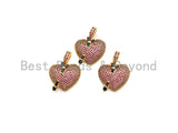 Fuchsia CZ Micro Pave Cupid's Arrow Heart  Pendant, Cubic Zirconia Heart Pendant, Gold Tone pendant, 19mm, sku#F1122