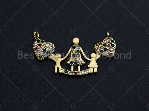 Colorful CZ Happy Family Mom And Babies With Sweet Heart Pendant, CZ Micro Pave Mother Heart pendant, Pave pendant, 17x30mm, sku#LK13