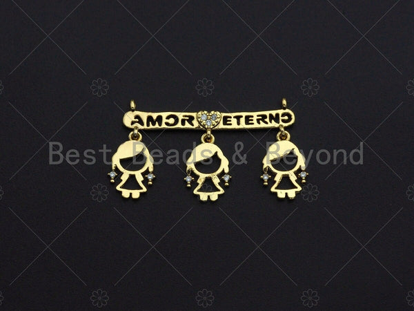 18K Shiny Gold Friends Connector Pendant, Fridends Necklace pendant, Girl Charm, Personalized Charm, Pave pendant, 18x30mm, sku#LK15