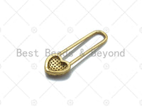 18K Gold CZ Micro Pave Heart Lock Pendant, CZ Micro Pave Heart pendant, Lock Pave pendant, 11x34mm, sku#LK16