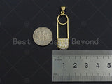 Clear CZ Micro Pave Safe Pin Shape Pendant, CZ Micro Pave Safe Pin pendant, Gold Pave pendant, 11x37mm, sku#LK17