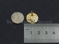 18K Gold Medallion Round Coin with Black Pave Flower Charm, Brass Medallion, Coin Charm, Pave Charm, 17mm, Sku#LK20