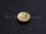 18K Gold Medallion Round Coin with Black Pave Star Charm, Brass Medallion, Gold Coin Charm, 17mm, Sku#LK23