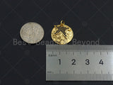 18K Gold Medallion Round Coin with Black Pave Star Charm, Brass Medallion, Gold Coin Charm, 17mm, Sku#LK23