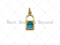 18k Shiny Gold Colorful Gem Pave PadLock Pendant, Gold Red Green Blue Pink Purple Lock Pave Pendant, 7x16mm, Sku#LK26