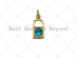 18k Shiny Gold Colorful Gem Pave PadLock Pendant, Gold Red Green Blue Pink Purple Lock Pave Pendant, 7x16mm, Sku#LK26