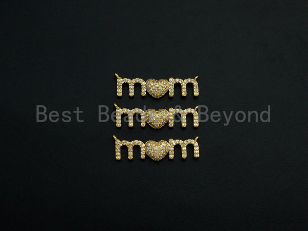CZ Micro Pave Mom Alphabet With Heart Pendant/Charm,Cubic Zirconia Paved Charm, Necklace Bracelet Charm Pendant, 8x28mm,sku#F1132