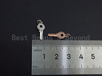 CZ Micro Pave Key Shaped Pendant/Charm, Clear Cubic Zirconia Pave Charm, Small Key Charm, 7x17mm, sku#F1138