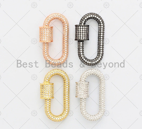 Fully CZ Micro pave Oval Shape Screw Type Clasp, Gold/Rose gold/Silver/Black,Pave Oval Lock, 28x15mm, sku#H138 Bestbeads&Beyond