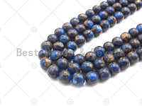 Gold Clinquant Beads, 4mm/6mm/ 8mm/10mm/12mm, Cloisonne Royal Blue Color, 15.5" Full Strand, Wholesale Gemstone,Sku#U954 Bestbeads&Beyond