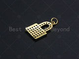 18K Gold Micro CZ Pave PadLock Pendant, Gold Lock Charm, Lock Beads, Jewelry Findings, 12x20mm, sku#LK33