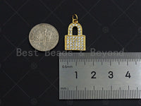 18K Gold Micro CZ Pave PadLock Pendant, Gold Lock Charm, Lock Beads, Jewelry Findings, 12x20mm, sku#LK33