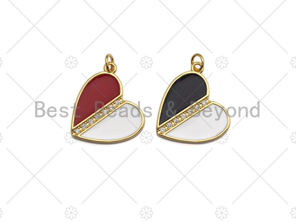18K Gold CZ Pave Heart Charm/Penant, White Red Black Heart Charm, CZ Pave heart charm, 20x21mm, sku#LK34