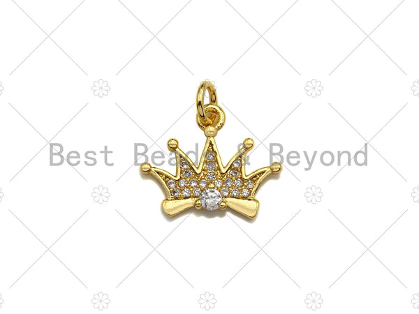 18K Gold Micro CZ Pave Crown Pendant, Gold Crown Charm,  Crown Beads, Jewelry Findings, 16x13mm,sku#LK38 Bestbeads&Beyond