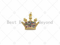 18K Gold Multicolor Micro CZ Pave Crown Pendant, Gold Crown Charm,  Crown Beads, Jewelry Findings, 15x13mm,sku#LK39 Bestbeads&Beyond