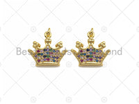 18K Gold Multicolor Micro CZ Pave Crown Pendant, Gold Crown Charm,  Crown Beads, Jewelry Findings, 15x13mm,sku#LK39 Bestbeads&Beyond