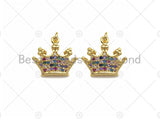 18K Gold Multicolor Micro CZ Pave Crown Pendant, Gold Crown Charm,  Crown Beads, Jewelry Findings, 15x13mm,sku#LK39 Bestbeads&Beyond