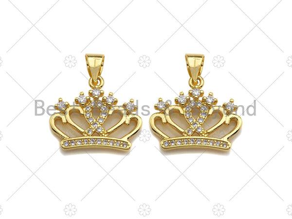 18K Gold Micro CZ Pave Crown Pendant, Gold Crown Charm,  Crown Beads, Jewelry Findings, 15x18mm, sku#LK41