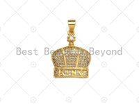 18K Gold Micro CZ Pave King Crown Pendant, Gold Crown Charm, Crown Beads, Jewelry Findings, 18x22mm,sku#LK42