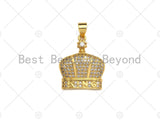 18K Gold Micro CZ Pave King Crown Pendant, Gold Crown Charm, Crown Beads, Jewelry Findings, 18x22mm,sku#LK42