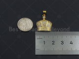 18K Gold Micro CZ Pave King Crown Pendant, Gold Crown Charm, Crown Beads, Jewelry Findings, 18x22mm,sku#LK42