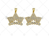 18K Gold Micro CZ Pave King Crown Pendant, Gold Crown Charm,  Crown Beads, Jewelry Findings, 25x22mm,sku#LK44