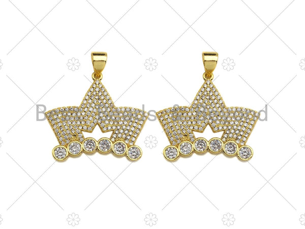 18K Gold Micro CZ Pave King Crown Pendant, Gold Crown Charm,  Crown Beads, Jewelry Findings, 25x22mm,sku#LK44