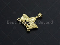 18K Gold Micro CZ Pave King Crown Pendant, Gold Crown Charm,  Crown Beads, Jewelry Findings, 25x22mm,sku#LK44