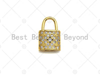 18K Gold Micro CZ Pave Lock Pendant, Gold Lock Charm,  Padlock Beads, Jewelry Findings, 12x18mm, sku#LK46