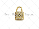 18K Gold Micro CZ Pave Lock Pendant, Gold Lock Charm,  Padlock Beads, Jewelry Findings, 12x18mm, sku#LK46