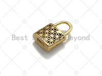 18K Gold Micro CZ Pave Lock Pendant, Gold Lock Charm,  Padlock Beads, Jewelry Findings, 12x18mm, sku#LK46