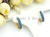 Colorful CZ Pave Gold Hoop Earring, Black/Cobalt/Turquoise/Fuchsia/Rainbow Huggie Earring, Huggies Earrings, 5x20mm,sku#J242