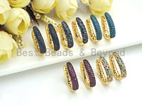 Colorful CZ Pave Gold Hoop Earring, Black/Cobalt/Turquoise/Fuchsia/Rainbow Huggie Earring, Huggies Earrings, 5x20mm,sku#J242