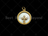 18K Gold CZ Micro Pave Cross on Mother-of-pearl Pendant Charm, Cubic Zirconia Cross Charm,16mm,sku#Z1119