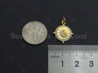 18K Gold CZ Micro Pave Star Moon Swirl Patten Charm, Dainty Gold Coin Charm, 15mm, Sku#Z1139 Bestbeads&Beyond