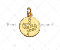Dainty18k Gold CZ Micro Pave Snake Coin Charm, Gold Coin pendent, snake charm,12mm, sku#z1141
