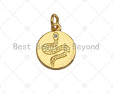 Dainty18k Gold CZ Micro Pave Snake Coin Charm, Gold Coin pendent, snake charm,12mm, sku#z1141