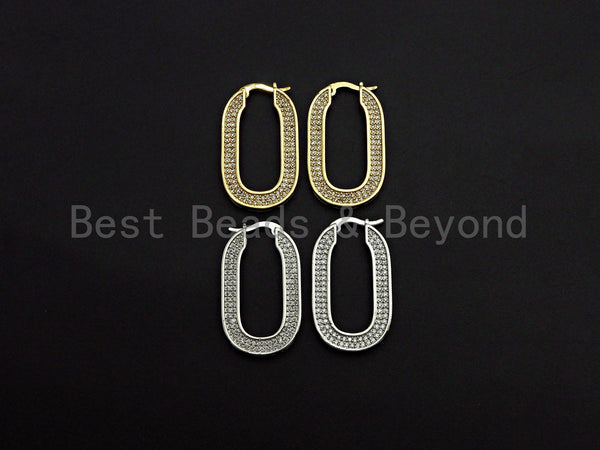 Clear CZ Micro Pave Huggies Oval Shape Huggies Earrings, Pave Hoop Huggies, 17x29mm, sku#J249