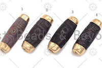 16x39mm Large Natural Tibetan Agate Barrel Shape Spacer Beads, Gold Tone, Dzi Spacer, Oval Tibetan Agate Beads, sku#U951