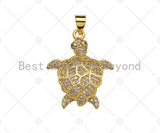 18K Gold Turtle Pendant,Tortoise Charm, Animal Pave Pendant, Gold Turtle Charm, 21x26mm, Sku#LK51